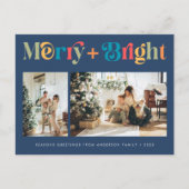 メリー&ブライトレトロカラフル2枚フォトクリスマス シーズンポストカード (正面)