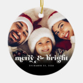 メリー&ブライトレトロコピーファミリーフォトクリスマス セラミックオーナメント (正面)