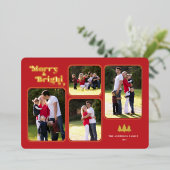 メリー&ブライトレトロゴールドフォイルフォトレッドクリスマス 箔シーズンカード (立ち正面)