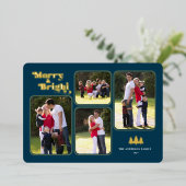 メリー&ブライトレトロフォトブルークリスマス金ゴールド 箔シーズンカード (立ち正面)