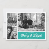メリー&ブライト3フォトティール(緑がかった色)ホリデーグリーティング シーズンカード (正面)
