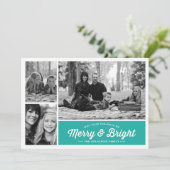 メリー&ブライト3フォトティール(緑がかった色)ホリデーグリーティング シーズンカード (スタンド正面)