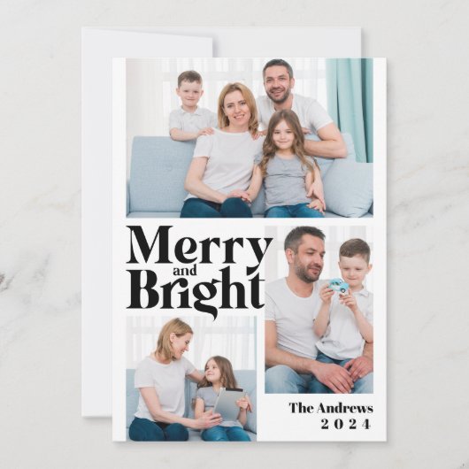 メリー&ブライト3家族フォトコラージクリスマス シーズンカード (正面)