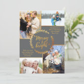 メリー&ブライト4フォトコラージグレイ金ゴールドクリスマス シーズンカード (スタンド正面)