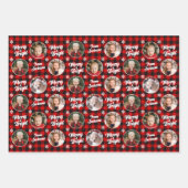 メリー&ブライト4枚の写真クリスマスレッドバッファロープレイド ラッピングペーパーシート (正面3)