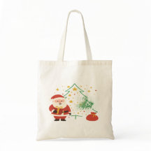 メリー&ブライト かわいいサンタのクリスマス ギフトトートバッグ