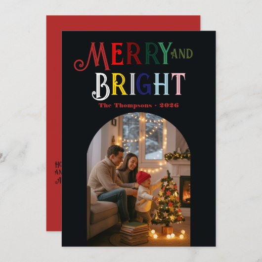 メリー&ブライト カラフルなクリスマスの写真 シーズンカード (正面/裏面)