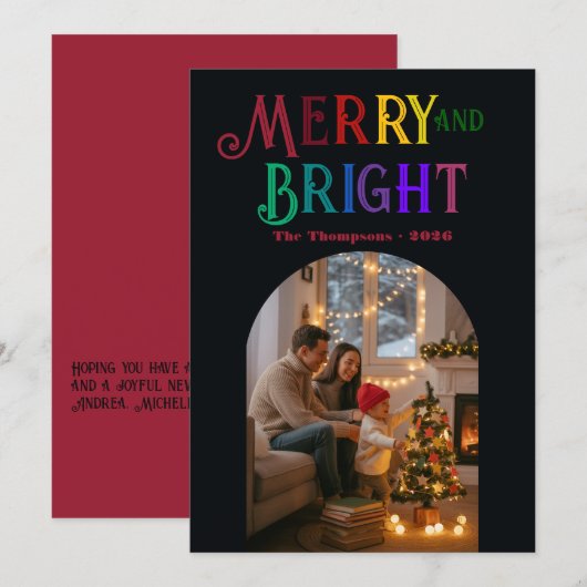 メリー&ブライト カラフルなクリスマスの写真 シーズンカード (正面/裏面)