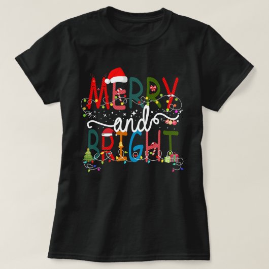 メリー&ブライト、クリスマスシャツのギフト、休日 Tシャツ (デザイン正面)