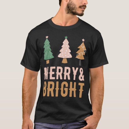 メリー&ブライト クリスマスツリー Tシャツ デザイン (正面)