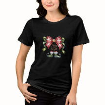 メリー&ブライト クリスマス リボンとエルフの靴 Tシャツ