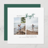「メリー&ブライト」グリーン モダン ミニマル フォト シーズンカード (正面/裏面)
