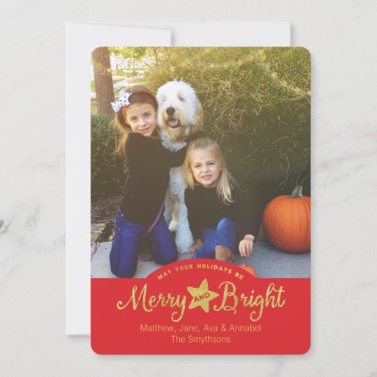 メリー＆ブライト ゴールドスター ホリデー フォト カード (正面)