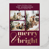 メリー＆ブライト タイポグラフィー クリスマス ワインベリー 箔シーズンカード (正面)