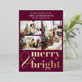 メリー＆ブライト タイポグラフィー クリスマス ワインベリー 箔シーズンカード (立ち正面)