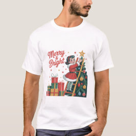 メリー&ブライト ビンテージ ホリデー レトロ クリスマス Tシャツ
