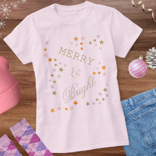 メリー&ブライト フェイクゴールドシルバースター クリスマス Tシャツ