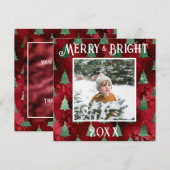 メリー＆ブライト フォト レッド メタリック グリッター シーズンカード (正面/裏面)