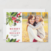 「メリー＆ブライト」ホリーポインセチアのグリーン写真 シーズンカード (正面)