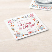 メリー&ブライト ヴィンテージ クリスマス ホリデー スクエアペーパーコースター (アングル)