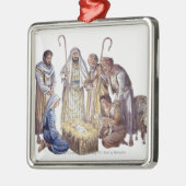 メリー、ベビーイエス・キリストを囲んでいるヨセフおよび羊飼い メタルオーナメント (左)