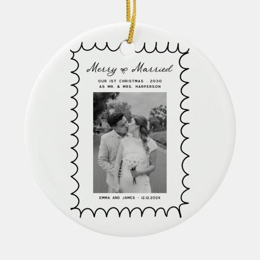 メリー&ボー結婚したフォトクリスマスニューリュウズ セラミックオーナメント (正面)