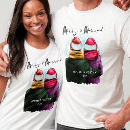 メリー&マリッジスクリプト カップル クリスマス Tシャツ