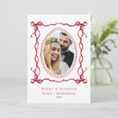 メリー・マリッジ・リボン 新婚夫婦 クリスマスフォト シーズンカード (スタンド正面)