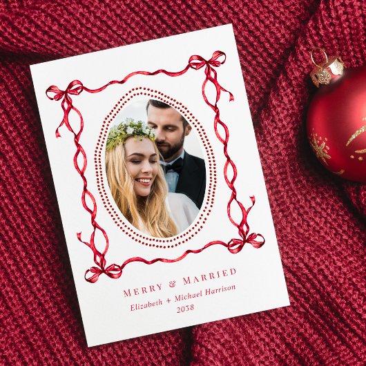 メリー・マリッジ・リボン 新婚夫婦 クリスマスフォト シーズンカード