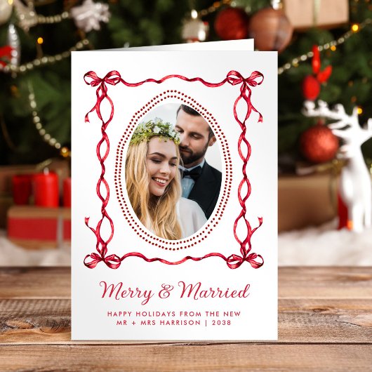 メリー・マリッジ・リボン 新婚夫婦 クリスマスフォト シーズンカード