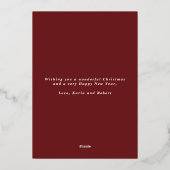 メリー＆マリード エレガント スクリプト レッド アーチ フォト 箔シーズンカード (裏面)