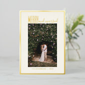 メリー・マリード・エレガント・ミニマル・クリスマス・フォト・ゴールド 箔シーズンカード (立ち正面)