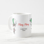 "メリー"メリークリスマス小妖精や小人Top Hat コーヒーマグカップ (正面左)