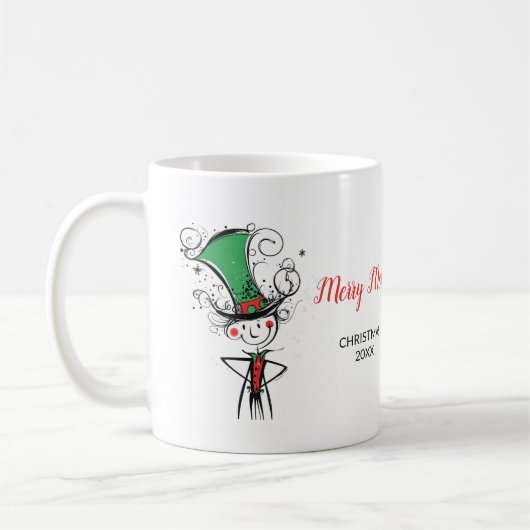 "メリー"メリークリスマス小妖精や小人Top Hat コーヒーマグカップ (左)