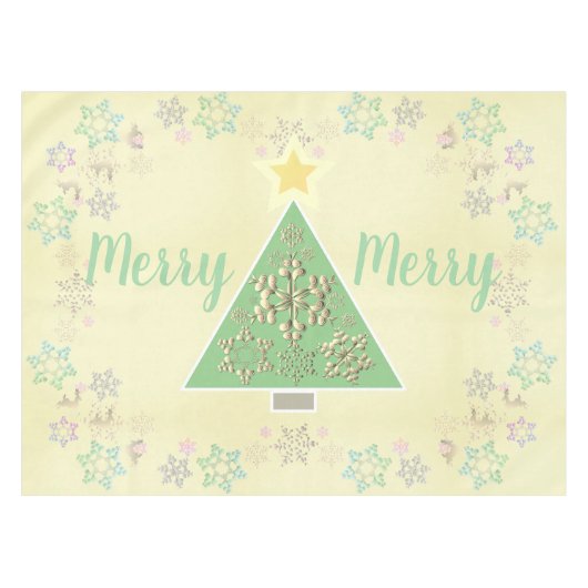 「メリー」メリークリスマス・ツリーと雪 テーブルクロス (正面(横))