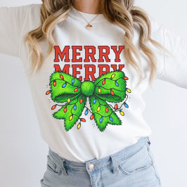 メリー メリー クリスマス ライツ グリーン ボウ ホリデー スウェットシャツ