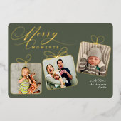 メリー モーメンツ ダーク グリーン フォト コラージュ ゴールド 箔シーズンカード (正面)
