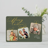 メリー モーメンツ ダーク グリーン フォト コラージュ ゴールド 箔シーズンカード (立ち正面)