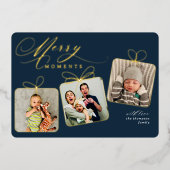 メリー モーメンツ ダーク ブルー フォト コラージュ ゴールド 箔シーズンカード (正面)