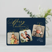 メリー モーメンツ ダーク ブルー フォト コラージュ ゴールド 箔シーズンカード (立ち正面)