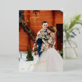 メリー&レッド結婚したプレイド冬の結婚式の写真 箔シーズンカード (立ち正面)