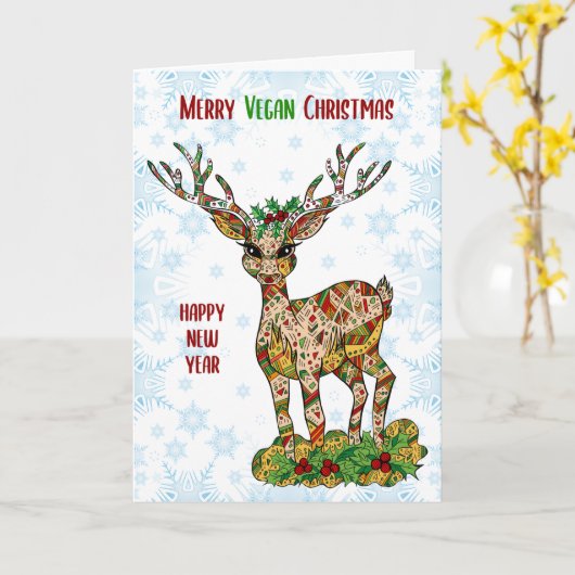 メリー・ヴィーガン・クリスマス、トナカイ カード (黄色い花)