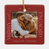 メリー&婚約したモダンミニマルWavy Photo Keepsake セラミックオーナメント (正面)