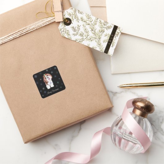 メリー&愛らしいシーズー(犬)ズスノーフレーク犬の名前 スクエアシール (ギフト)