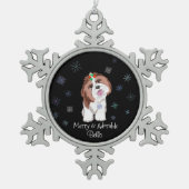 メリー&愛らしいシーズー(犬)ズスノーフレーク犬の名前 スノーフレークピューターオーナメント (正面)