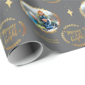 メリー&明るいカスタム写真 – 金ゴールドとグレー ラッピングペーパー (ロールコーナー)