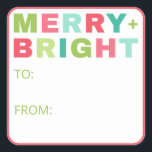 メリー  明るいクリスマスギフトステッカー スクエアシール<br><div class="desc">フェスティバル仕上げtouchを追加あなたの休日ラッピングこれらのカラフルメリー"明るい"ギフトステッカー。赤はっきりしたと緑とティール（緑がかった色）のタイポグラフィとクリーンな「To/From」レイアウトを備え、これらの明るいラベルはスタイルとプレゼントをポップ・アートの作る。抱き枕、箱、手作りのお菓子に最適で、すべてのパッケージによくはしゃぐホリデー精神を持ち込む。</div>