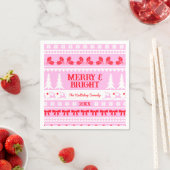 メリー&明るいクリスマスセーターピンクと赤 スタンダードカクテルナプキン (インサイチュ)