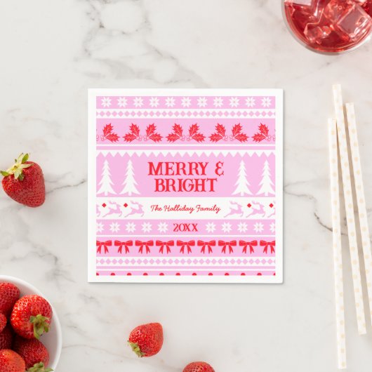 メリー&明るいクリスマスセーターピンクと赤 スタンダードカクテルナプキン (インサイチュ)