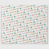 メリー&明るいクリスマスツリーカラフルレトロフォント ラッピングペーパー (フラット)